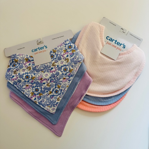NEW Carter's Baby Bandana Bibs Assorted Prints and Solid Colors 6 Total Bibs - Picture 1 of 6